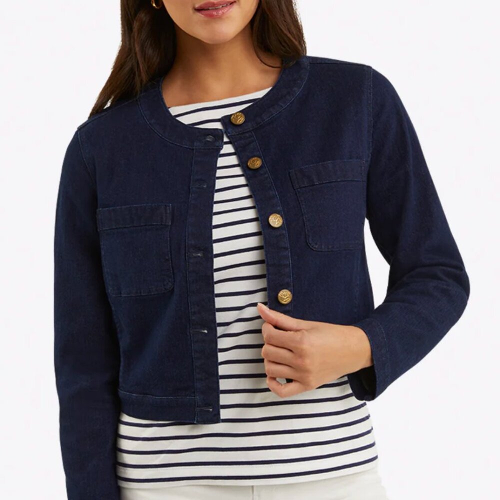 Draper James Classic Collarless Stretch Denim Jean Jacket